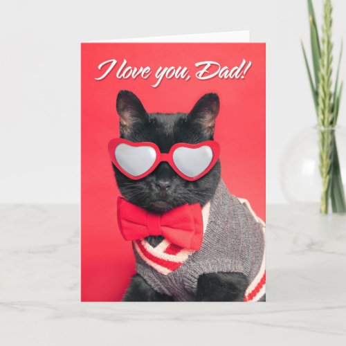 Happy Fathers Dad Black Cat in Heat Sunglasses Holiday Card