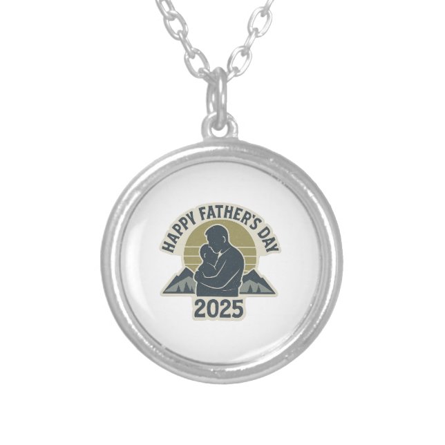 Happy father's day 2025 silver plated necklace (Front)