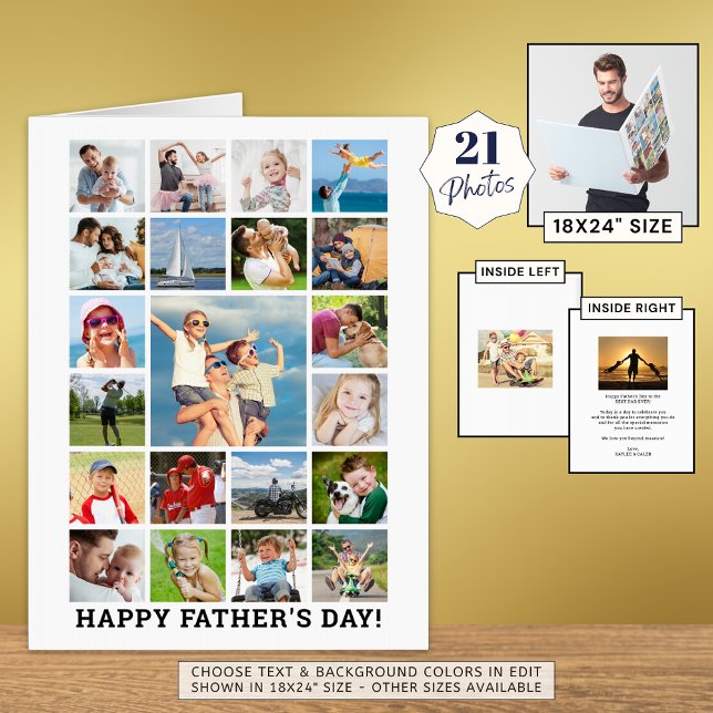Happy Father's Day 21 Photo Collage Personalized Card (Creator Uploaded)