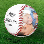 Happy Father's Day 2 Photo Brush Script Baseball<br><div class="desc">Modern Brush Script Happy Father's Day 2 Photo Baseball</div>