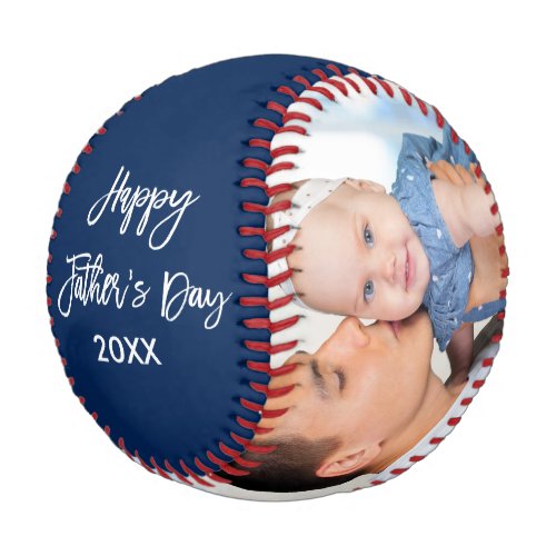 Happy Fathers Day 2 Photo Brush Script Blue Baseball