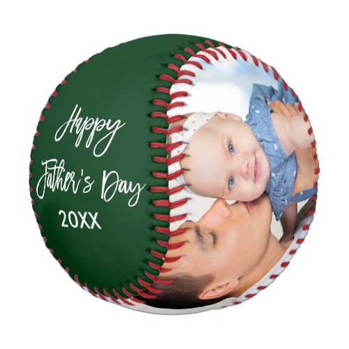 Happy Fathers Day 2 Photo Brush Script Green Baseball