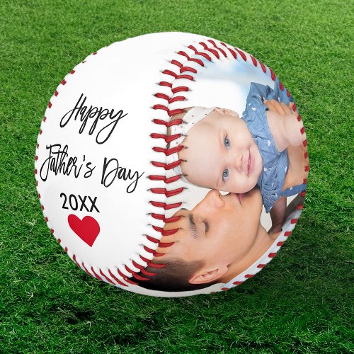 Happy Fathers Day 2 Photo Brush Script Heart Baseball