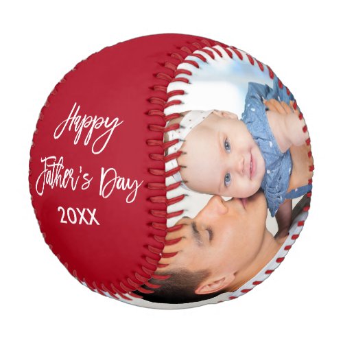 Happy Fathers Day 2 Photo Brush Script Red Baseball