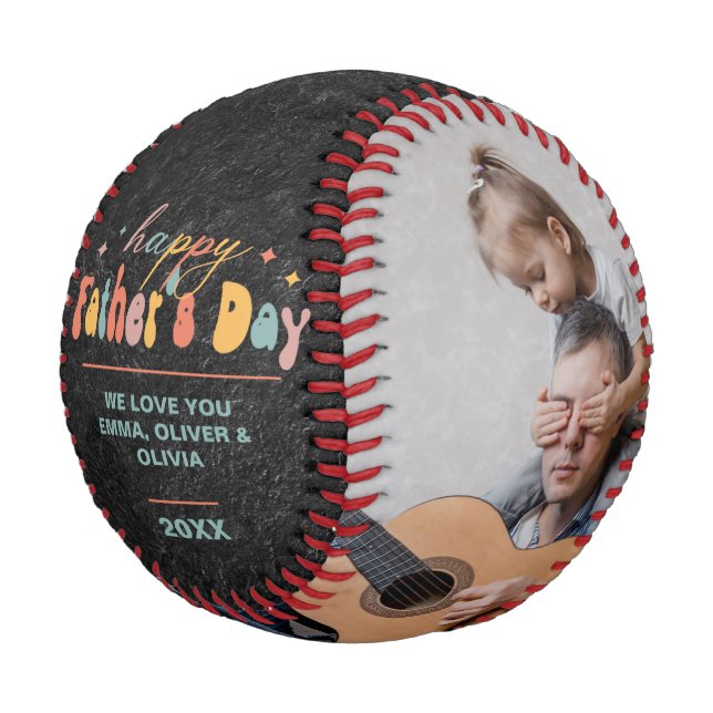 Happy Father's Day & 2 Photos Collage Personalized Baseball (Angled)