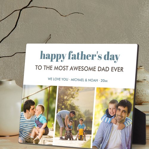 Happy Fathers Day 3 Photo Collage Personalized Plaque