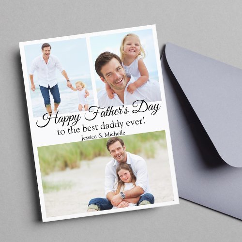 happy fathers day 3 photos collage modern chic holiday postcard