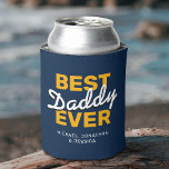 Happy Father's Day 4 Photo Can Cooler<br><div class="desc">Happy fathers day can cooler featuring a blue background that can be changed to any color,  4 family photos,  the text "best daddy ever",  and your kids names.</div>