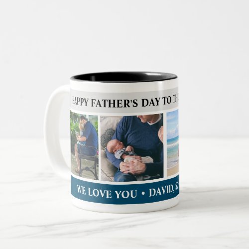 Happy Fathers Day 4 Photo Collage Personalized  Two_Tone Coffee Mug