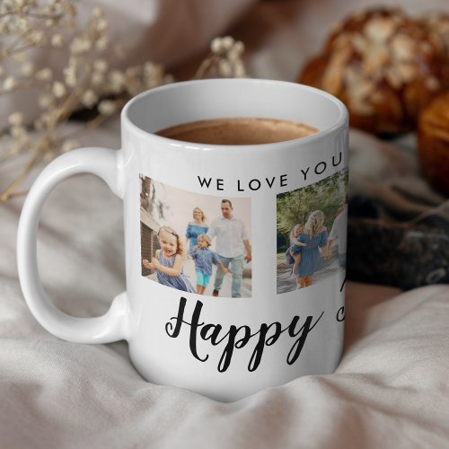 Happy Fathers Day 4 Photo Custom Black Message Coffee Mug