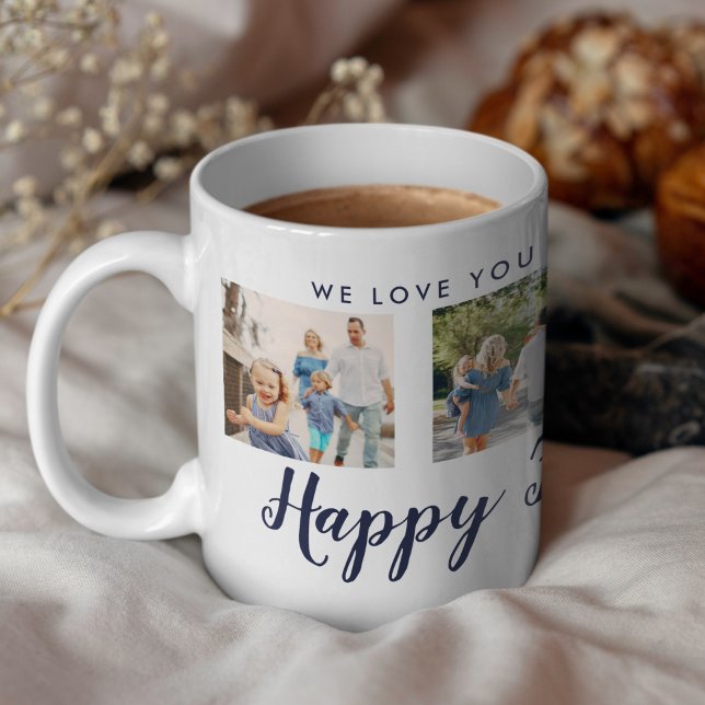 Happy Father's Day 4 Photo Custom Navy Message Coffee Mug