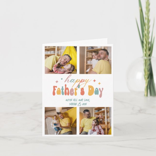 Happy Father's Day 4 Photos Collage Personalized Holiday Card (Front)