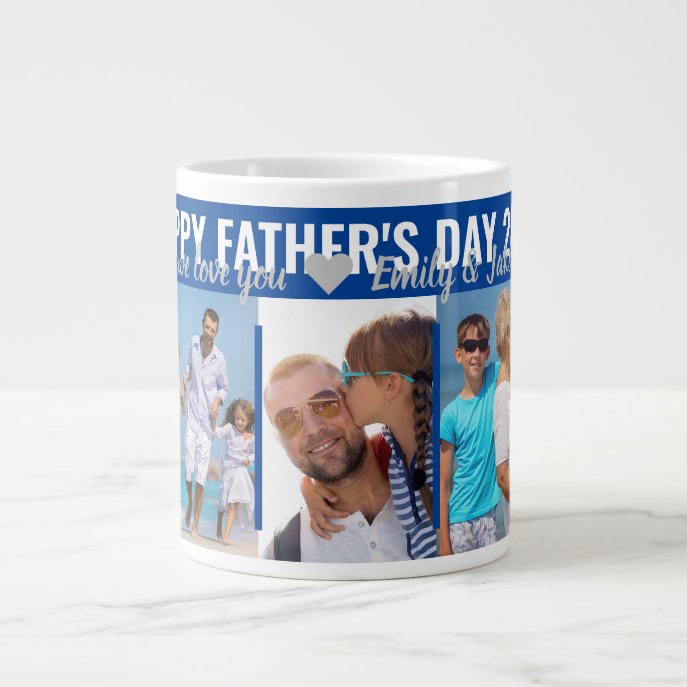 Happy Fathers Day 5 Photo Headline Typography Blue Giant Coffee Mug