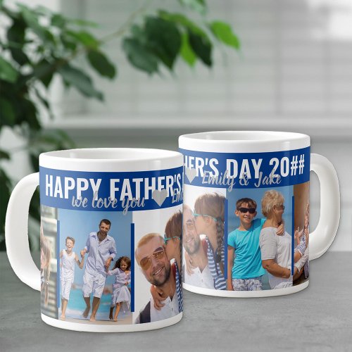 Happy Fathers Day 5 Photo Headline Typography Blue Giant Coffee Mug