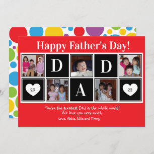 Happy Father's Day 5 Photo Red Flat Greeting Card