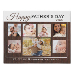 Happy Father&#39;s Day 7 Photo Collage Dark Wood  Faux Canvas Print