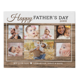 Happy Father&#39;s Day 7 Photo Collage Rustic Wood Faux Canvas Print