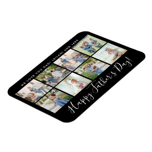 Happy Fathers Day 8 Photo Collage Custom Black Magnet