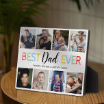 Happy Father's Day 8 Photo Collage Plaque<br><div class="desc">Cute fathers day picture plaque featuring a plain white background that can be changed to any color,  8 family photo collage,  a colorful "best dad ever" typographic design,  and the kids names.</div>