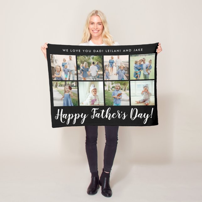 Happy Father's Day 8 Photo Custom Message | Fleece Blanket (In Situ)