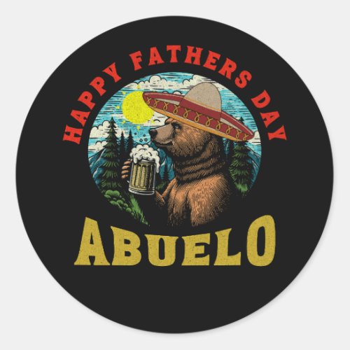 Happy Fathers Day Abuelo Beer Mug Bear Sombrero  Classic Round Sticker