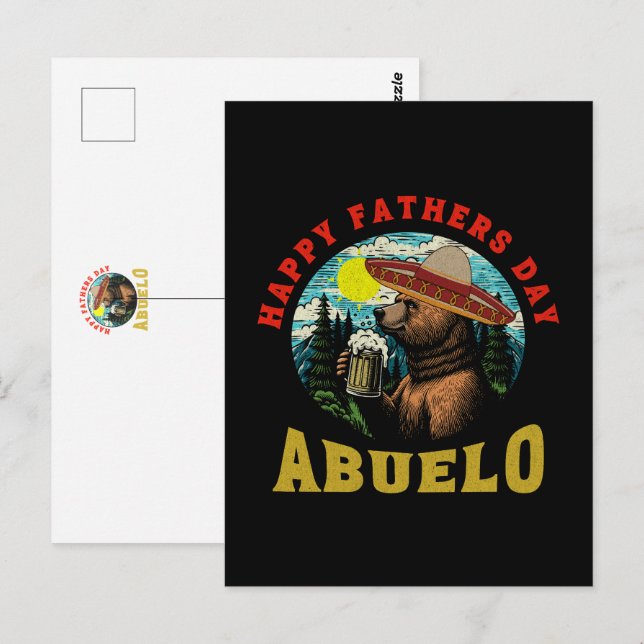 Happy Father's Day Abuelo Beer Mug Bear Sombrero  Postcard (Front/Back)