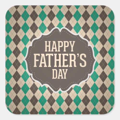 Happy Fathers Day Argyle Pattern Square Sticker