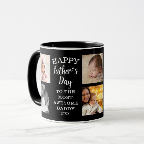 Happy Fathers Day Awesome Daddy 8 Photo Black Mug