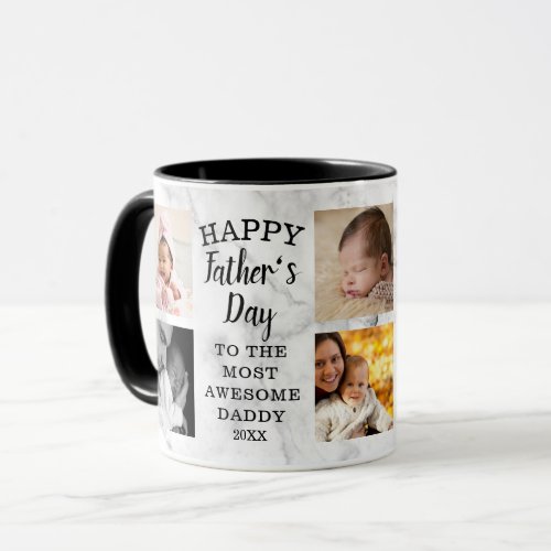 Happy Fathers Day Awesome Daddy 8 Photo Marble Mug