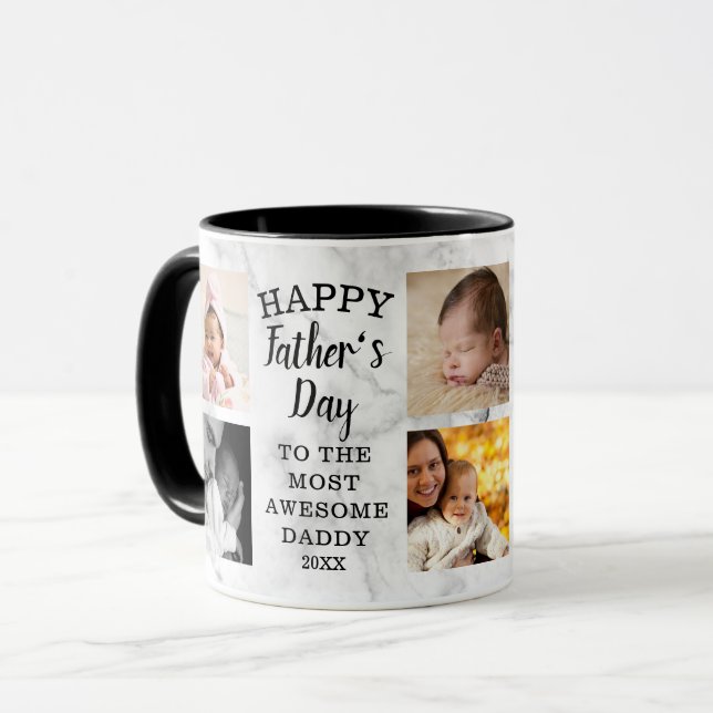 Happy Father's Day Awesome Daddy 8 Photo Marble Mug (Front Left)