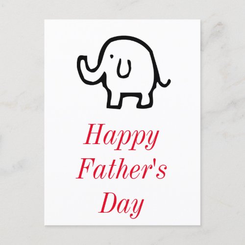 Happy Fathers Day Baby Elephant Red Simple Custom Holiday Postcard