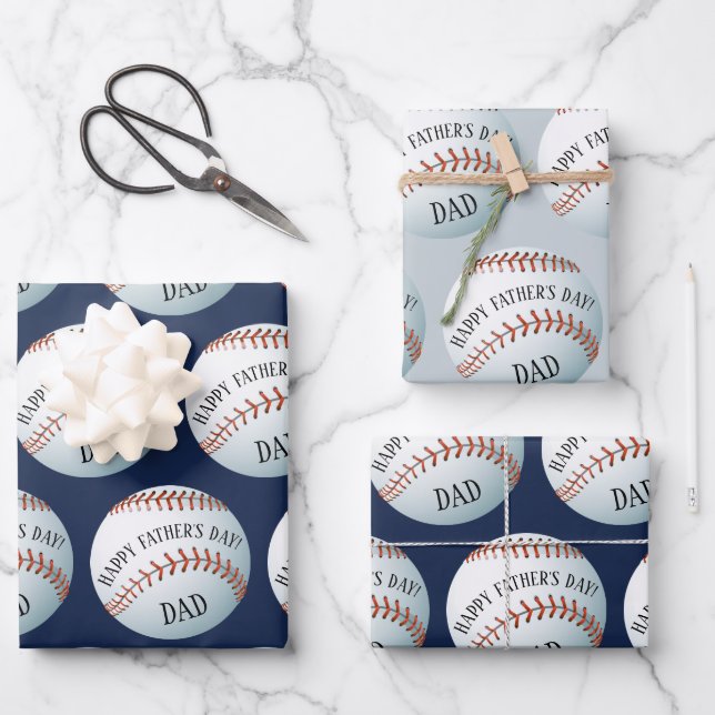 Happy Fathers Day Baseball Baller Wrapping Paper Sheets (Front)