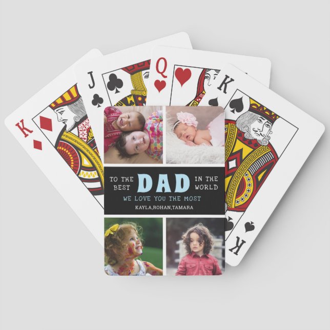 Happy Father's Day Best Dad 4 Photo Collage Poker Cards (Back)