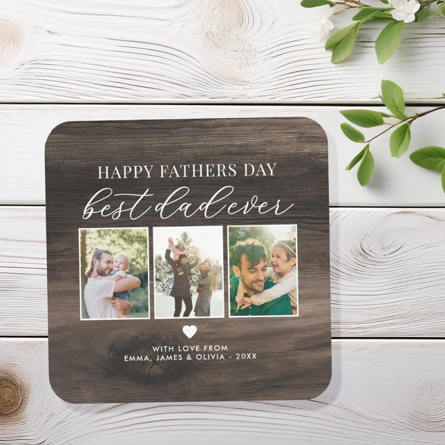 Happy Fathers Day Best Dad Ever 3 Photo Collage Beverage Coaster (Creator Uploaded)