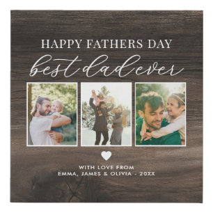 Happy Fathers Day Best Dad Ever 3 Photo Collage Faux Canvas Print
