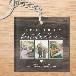 Happy Fathers Day Best Dad Ever 3 Photo Collage Keychain