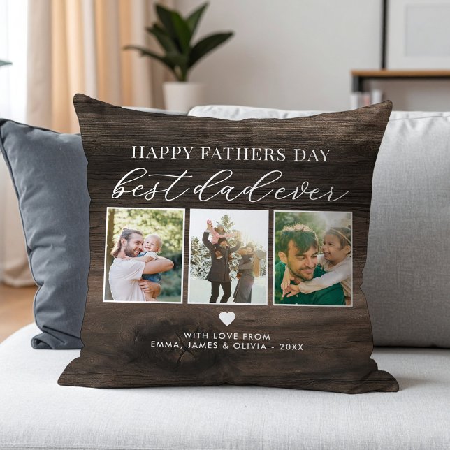 Happy Fathers Day Best Dad Ever 3 Photo Collage Throw Pillow (Creator Uploaded)