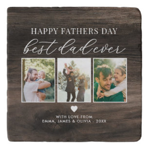 Happy Fathers Day Best Dad Ever 3 Photo Collage Trivet