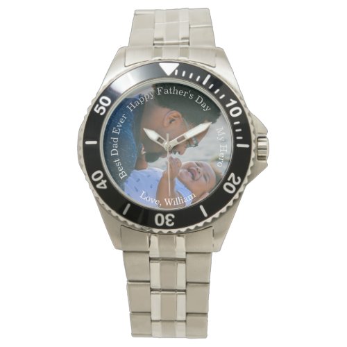 Happy Fathers day Best dad ever Custom photo text Watch