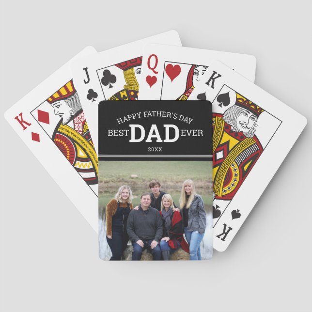 Happy Father's Day Best Dad Ever Family Photo Poker Cards (Back)