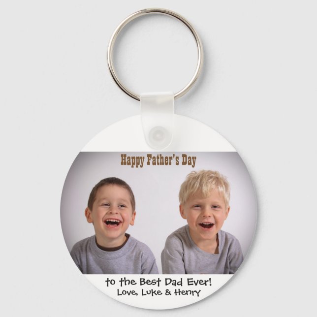 Happy Father's Day Best Dad Ever Kids Photo Keychain (Front)