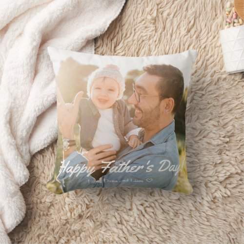 Happy Fathers Day Best Daddy Photo Greeting Throw Pillow
