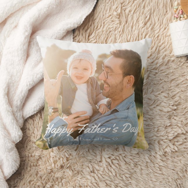 Happy Father's Day Best Daddy Photo Greeting Throw Pillow (Blanket)