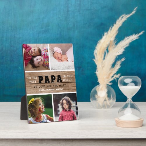Happy Fathers Day Best Papa 4 Photo Collage Wood Plaque