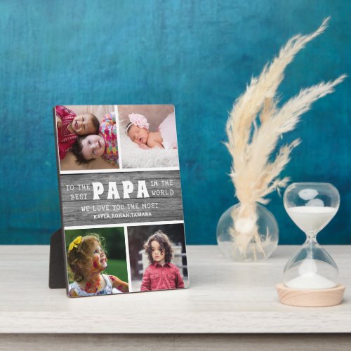 Happy Fathers Day Best Papa 4 Photo Collage Wood Plaque
