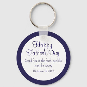 Happy Father's Day Bible Verse for Men Dark Blue Keychain