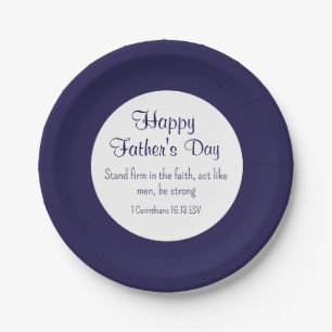 Happy Father's Day Bible Verse for Men Dark Blue Paper Plates