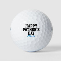 Happy Father's Day Black and Blue Monogrammed Golf Balls