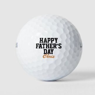 Happy Father's Day Black and Orange Monogrammed Golf Balls