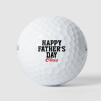 Happy Father's Day Black and Red Monogrammed Golf Balls